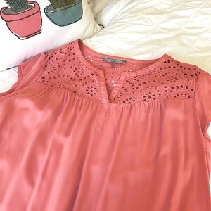 Coral pink blouse with eyelet detail. Like new! Worn only once.
